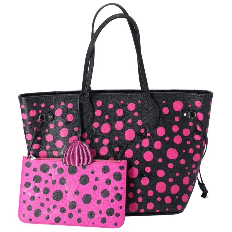 Louis Vuitton x Yayoi Kusama Infinity Dots Neverfull MM Black Empreinte Pink sold by Gaby's Bags