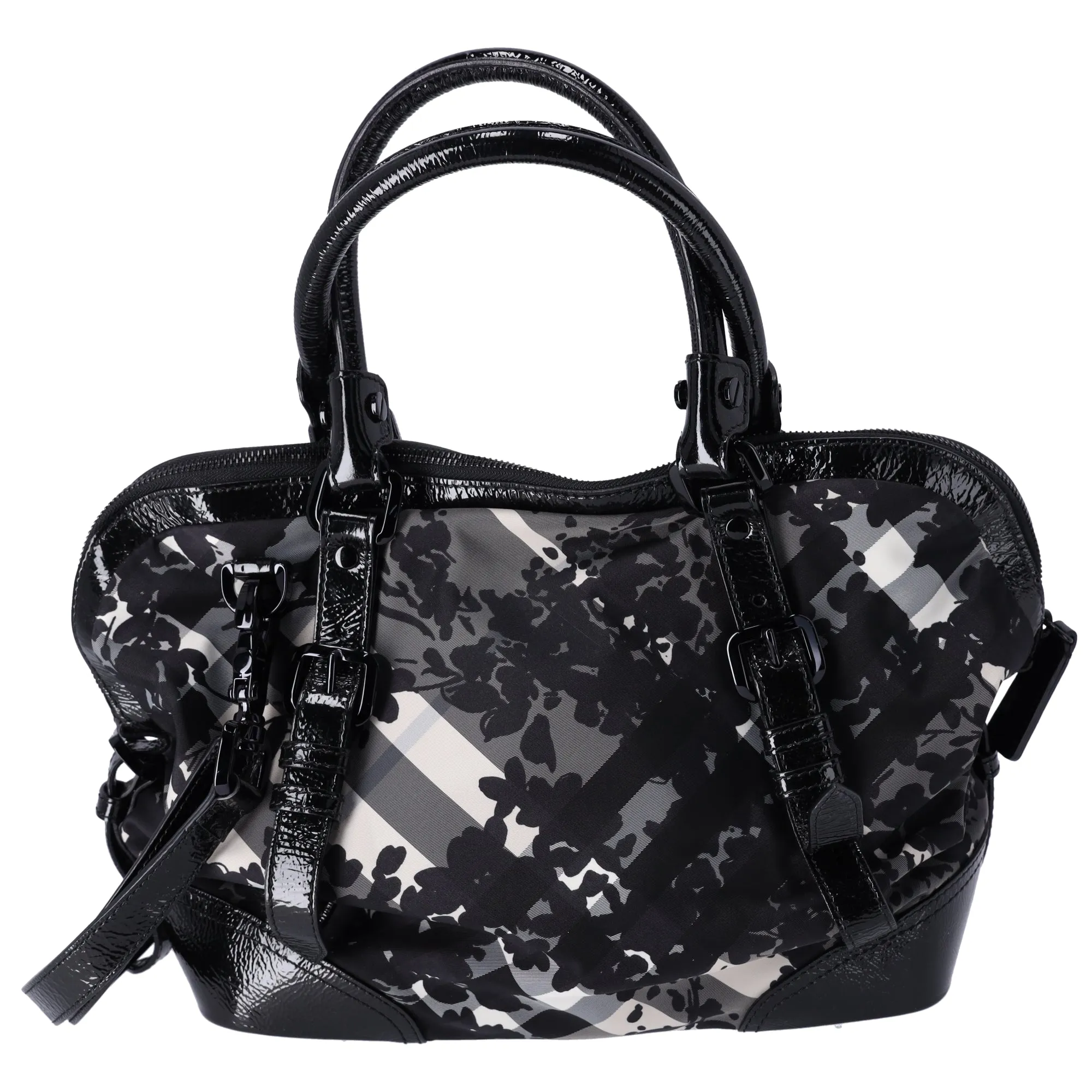 Burberry Nylon Beat Check Floral Florence Tote Black Gray sold by Gaby's Bags
