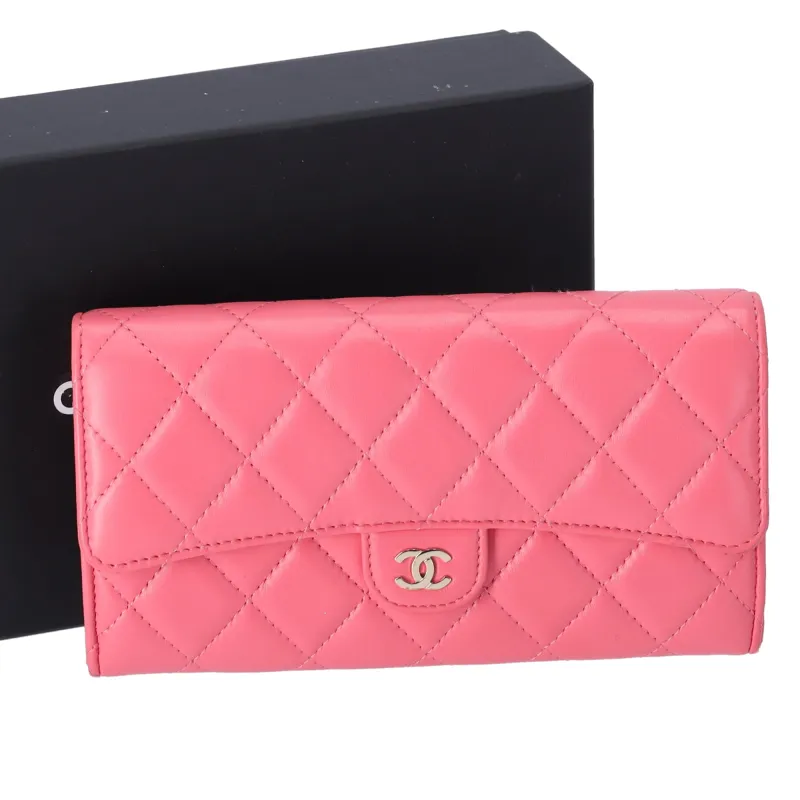 CHANEL Matelasse Long Flap Wallet Pink Lambskin sold by Gaby's Bags