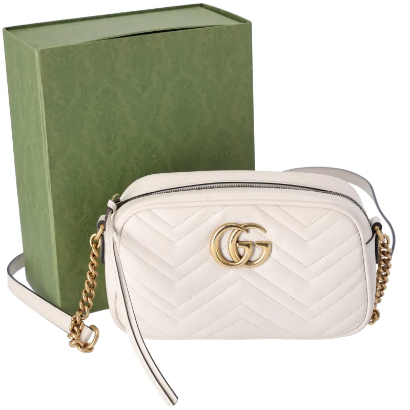 GUCCI GG Marmont Quilted Small Shoulder Bag 447632 Cream Leather sold by Gaby's Bags