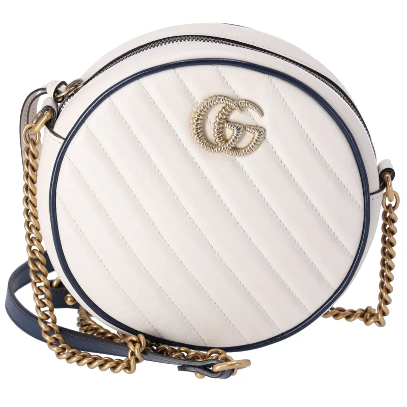 GUCCI GG Marmont Round Shoulder Bag 550154 White Navy Leather sold by Gaby's Bags