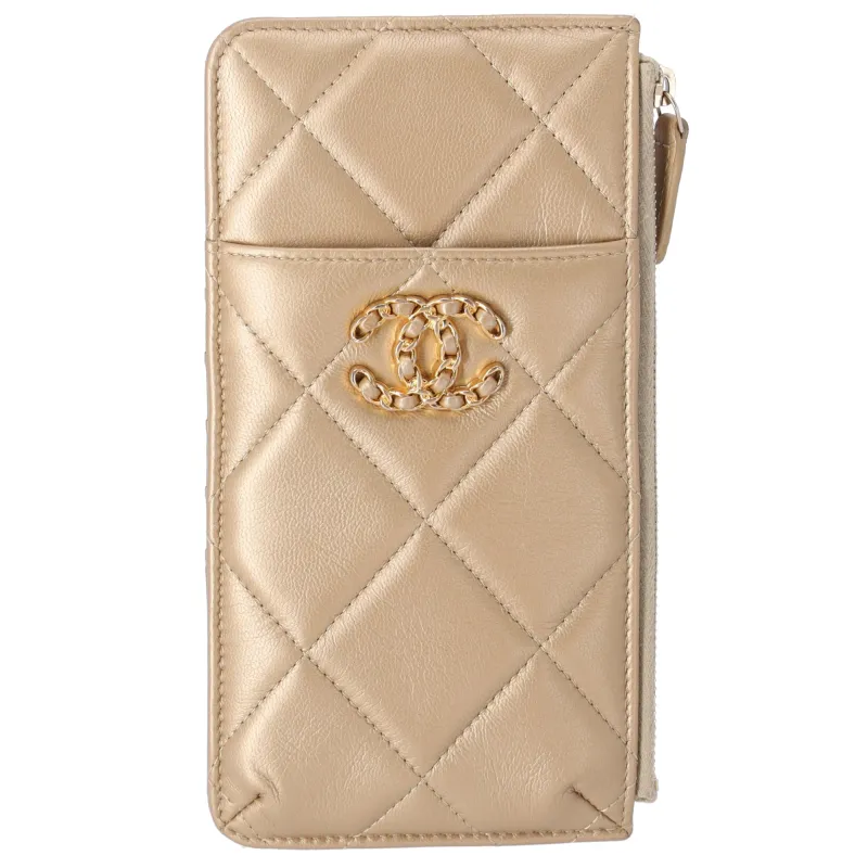 CHANEL 19 Matelasse Long Card Wallet Gold Lambskin sold by Gaby's Bags