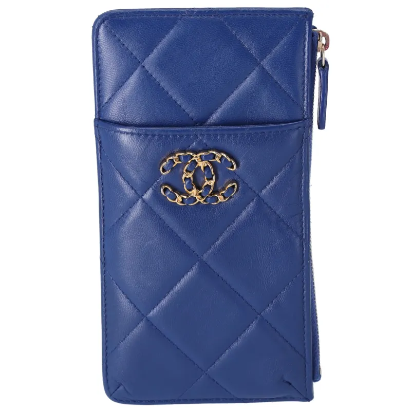 CHANEL 19 Matelasse Accessory Wallet Card Case AP1182 Blue Lambskin sold by Gaby's Bags