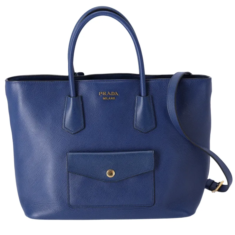 PRADA Logo Tote Bag BN2729 Blue Saffiano Cuir Leather sold by Gaby's Bags