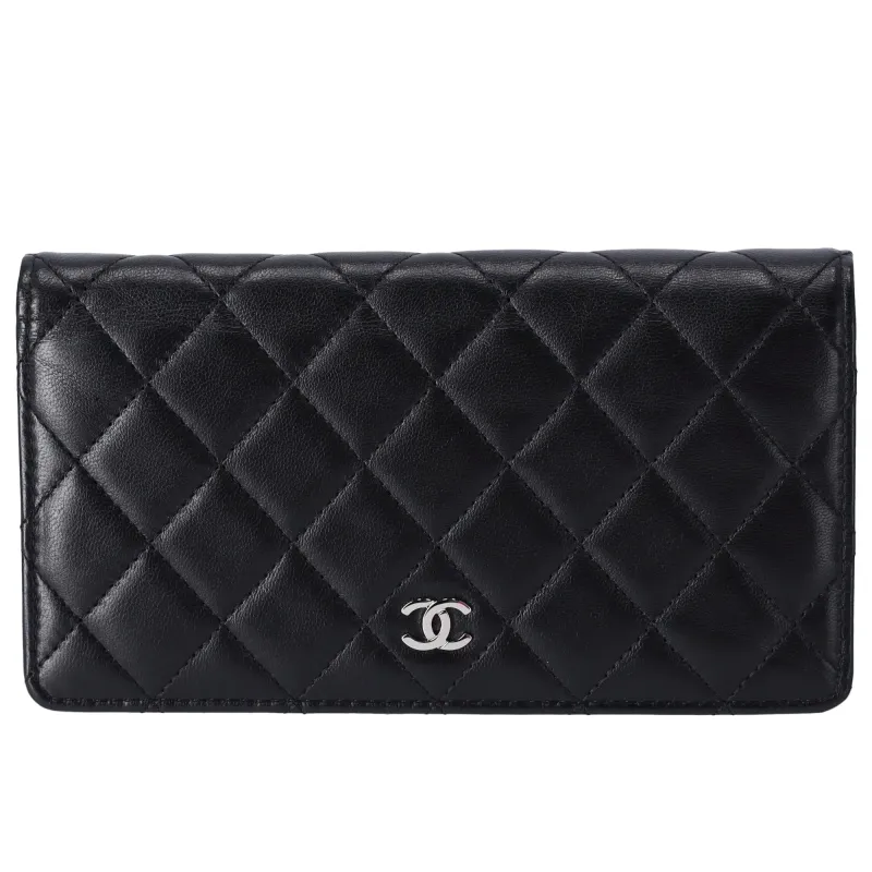 CHANEL Matelasse Long Bifold Wallet Black Lambskin Leather sold by Gaby's Bags