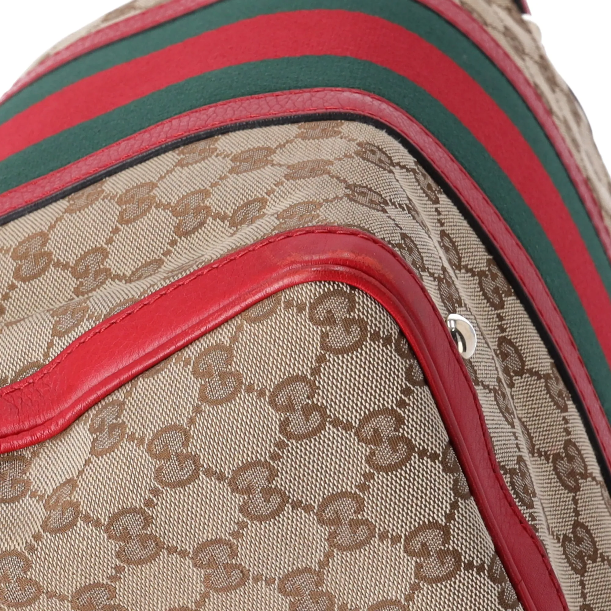Gucci Sherry Medium Duffle Vintage Web Boston Bag GG Canvas Tan Red sold by Gaby's Bags product image thumbnail 4