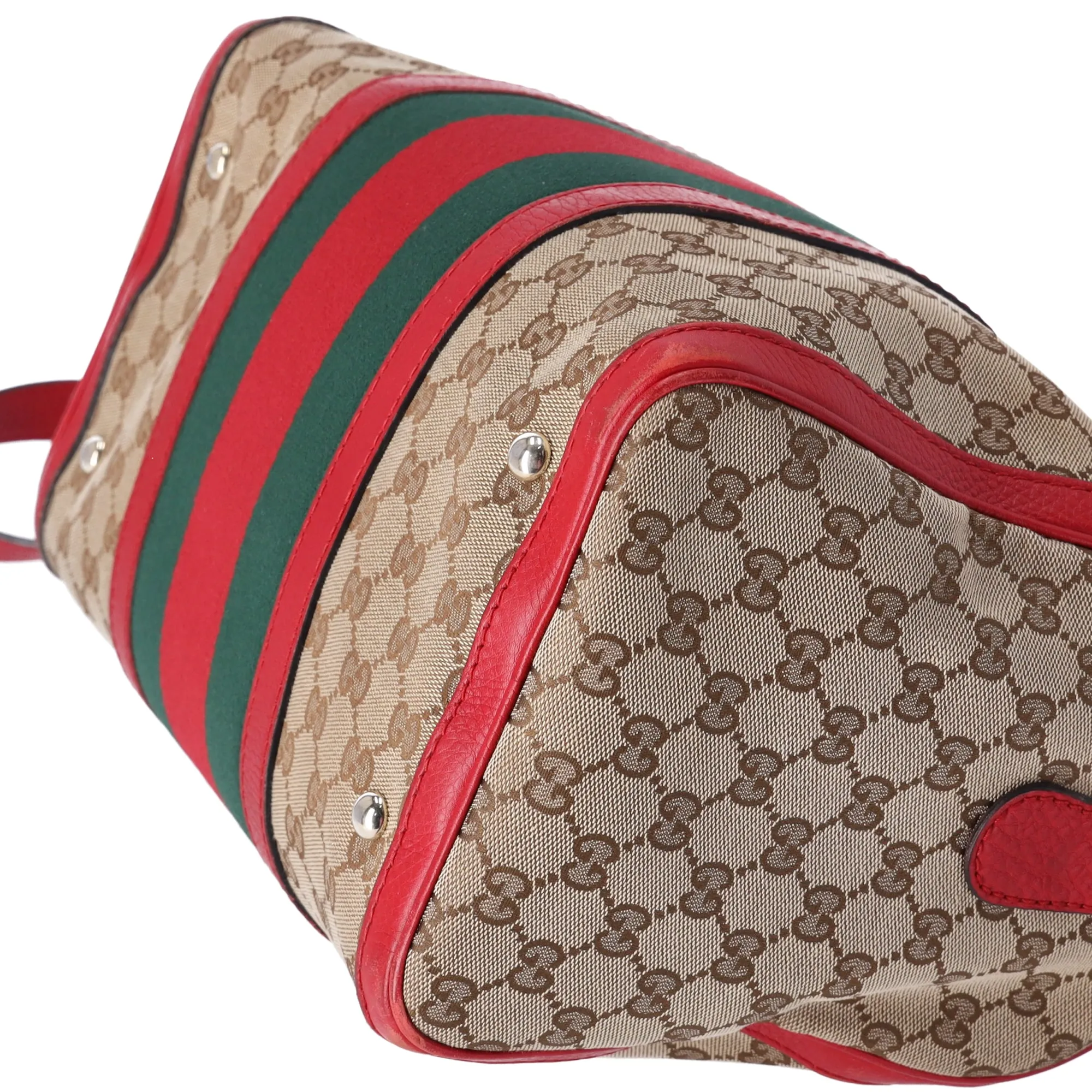 Gucci Sherry Medium Duffle Vintage Web Boston Bag GG Canvas Tan Red sold by Gaby's Bags product image thumbnail 5
