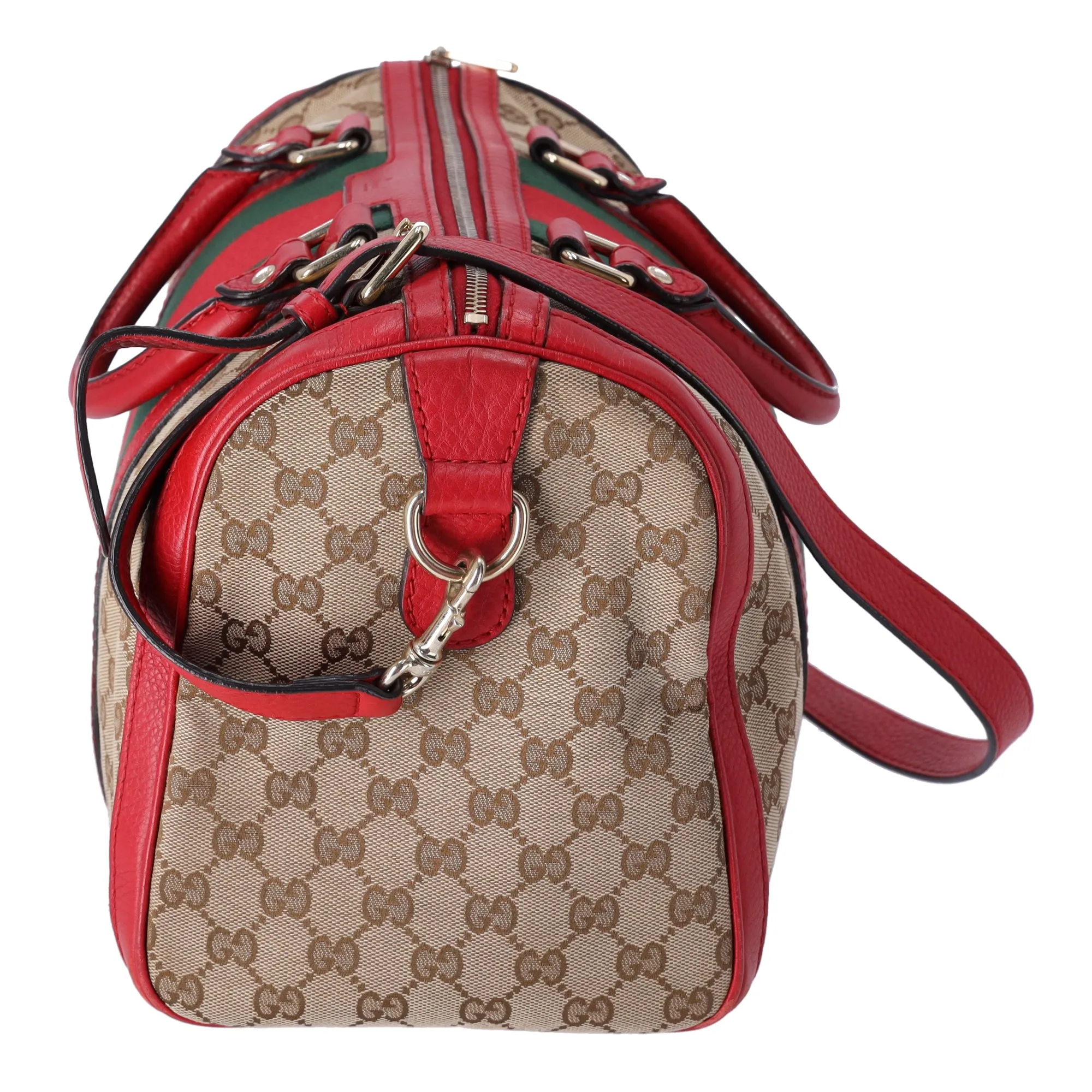 Gucci Sherry Medium Duffle Vintage Web Boston Bag GG Canvas Tan Red sold by Gaby's Bags product image thumbnail 2