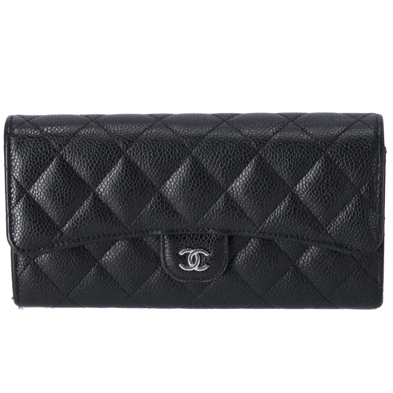 CHANEL Matelasse Long Flap Wallet Black Caviar Leather sold by Gaby's Bags