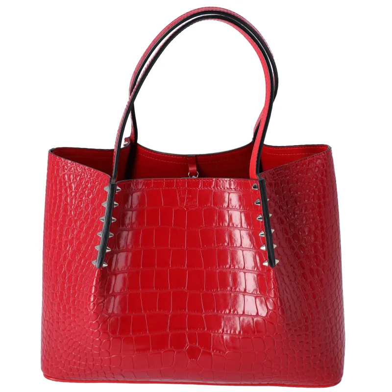 Christian Louboutin Small Cabarock Tote Crocodile Embossed Calfskin Spiked made by Christian Louboutin