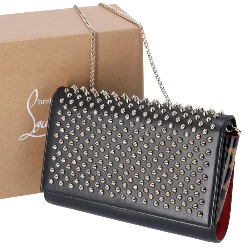 Christian Louboutin Paloma Clutch Crossbody Bag Black Multi Leopard Studded sold by Gaby's Bags