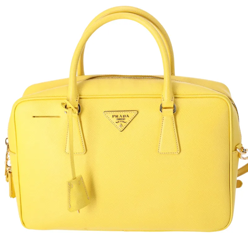 Prada Saffiano Lux Bowler Satchel Bag Girasole Yellow made by Prada
