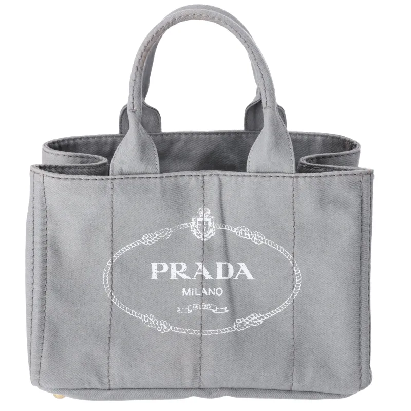PRADA Canapa Tote Bag B1877B Gray White Denim sold by Gaby's Bags