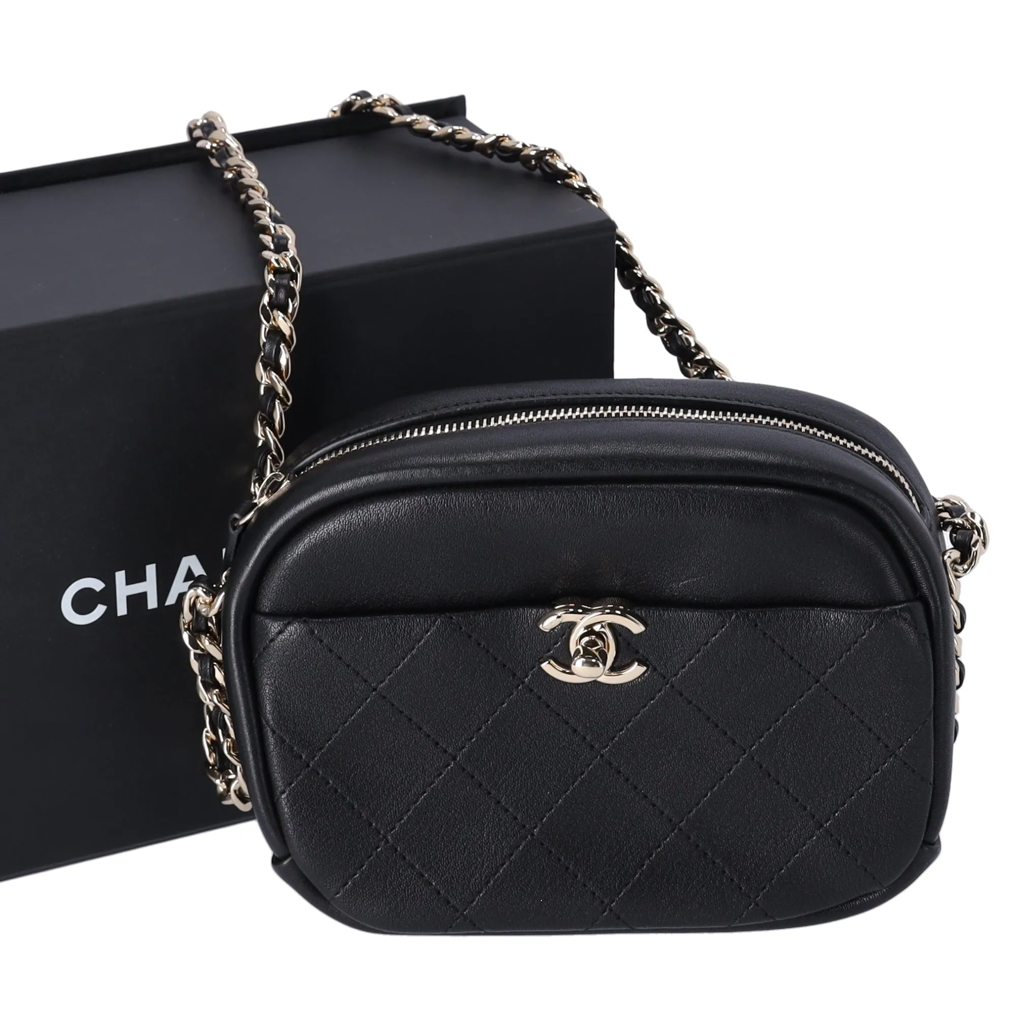 Chanel Quilted Lambskin Small Casual Trip Camera Bag Crossbody Black sold by Gaby's Bags