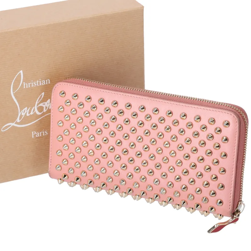 Christian Louboutin Panettone Long Wallet Light Pink Gold Studded Leather sold by Gaby's Bags