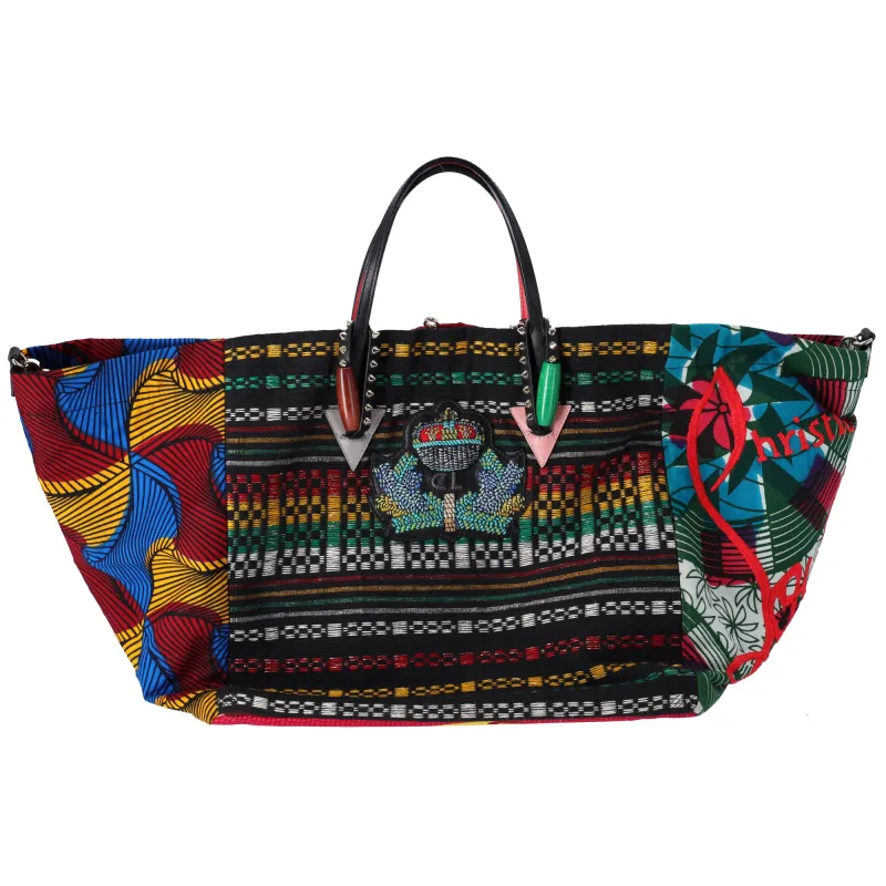 Christian Louboutin Africaba Tote Bag Black Red Multi Jacquard Cotton Leather sold by Gaby's Bags