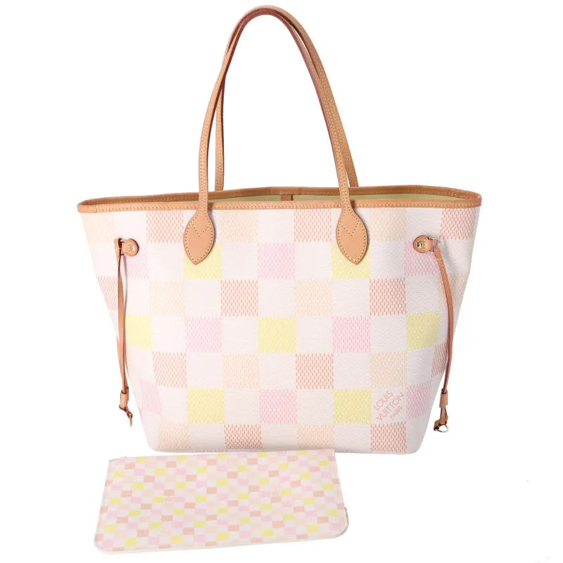 Louis Vuitton Neverfull MM Tote Giant Damier Peach Pink Beige Multi sold by Gaby's Bags