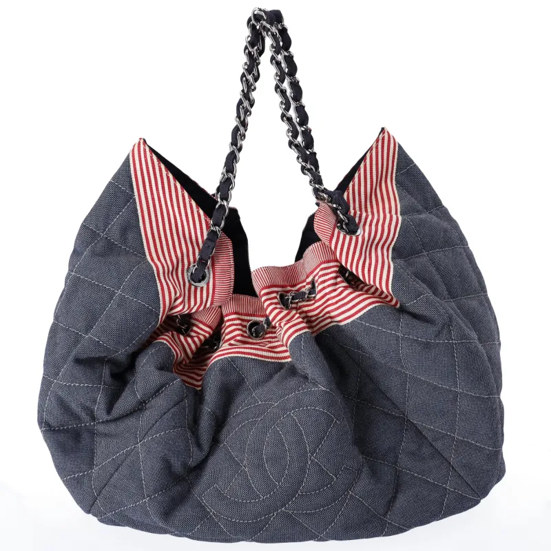 CHANEL Coco Cabas GM Hobo Tote A46887 Blue Red Navy Denim made by Chanel