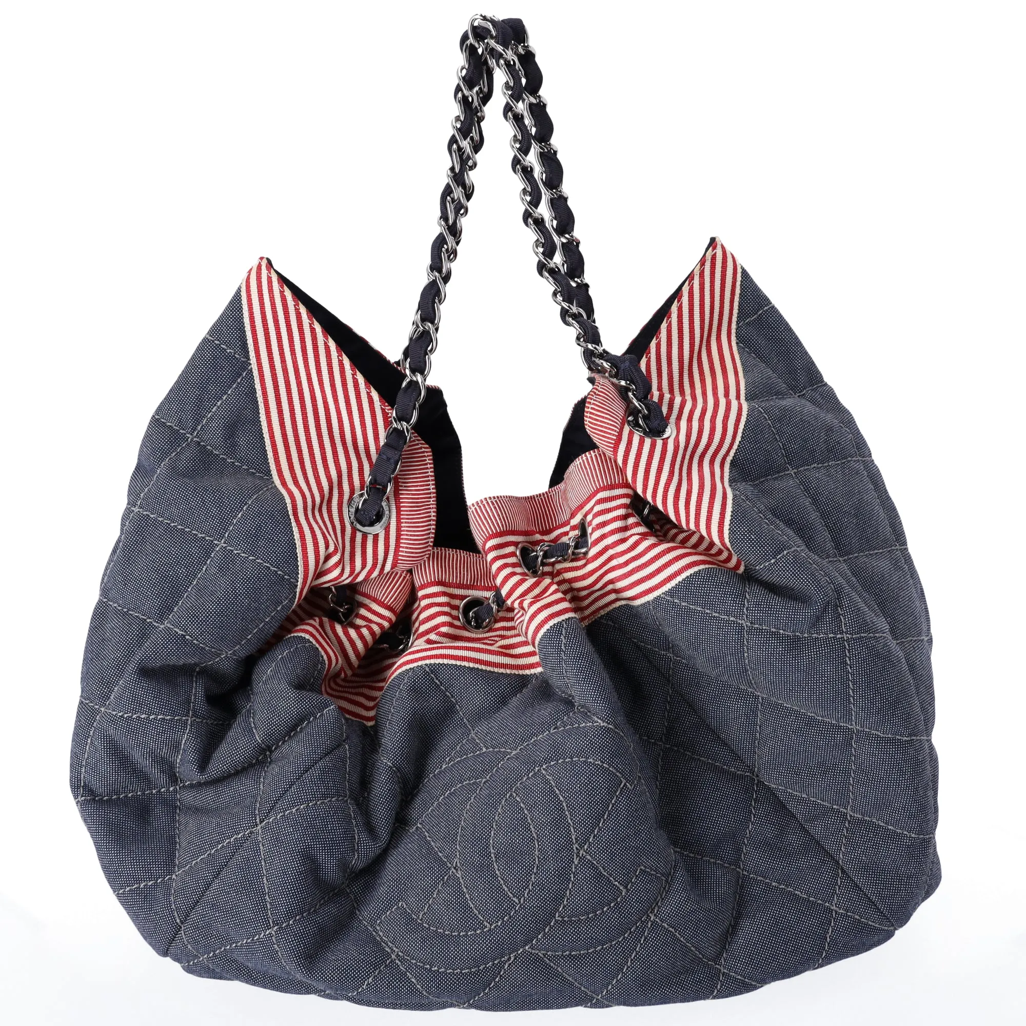 CHANEL Coco Cabas GM Hobo Tote A46887 Blue Red Navy Denim sold by Gaby's Bags