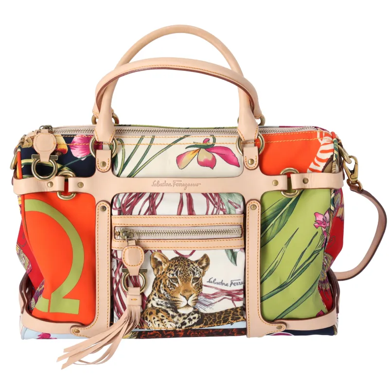 Salvatore Ferragamo Gancini Handbag Cream Beige Multi Nylon Leather sold by Gaby's Bags