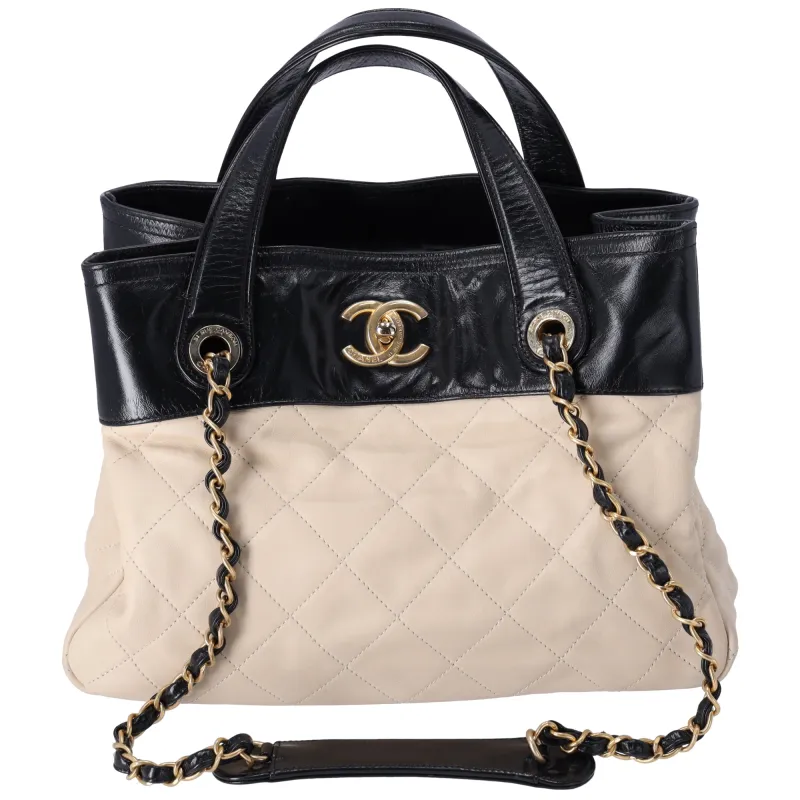 CHANEL In The Mix Tote Bag Beige Black Lambskin Leather sold by Gaby's Bags