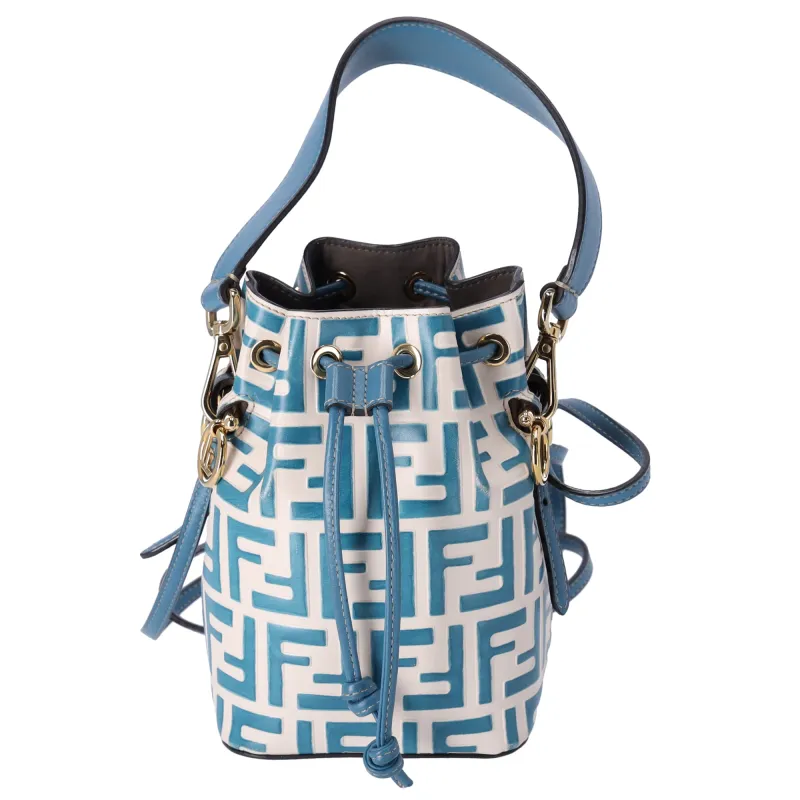 FENDI Mini Mon Tresor Zucca FF Shoulder Bag 8BS010 Cream Blue Leather sold by Gaby's Bags