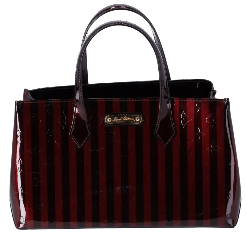 Louis Vuitton Vernis Rayures Wilshire PM Amarante Stripe Patent Leather sold by Gaby's Bags