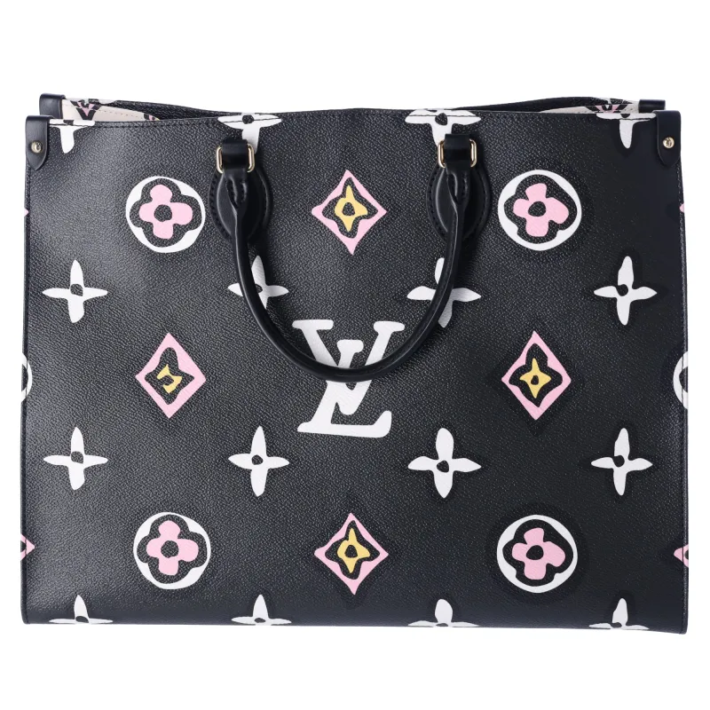 Louis Vuitton Onthego GM Wild at Heart Tote Bag Black Pink Monogram Canvas sold by Gaby's Bags