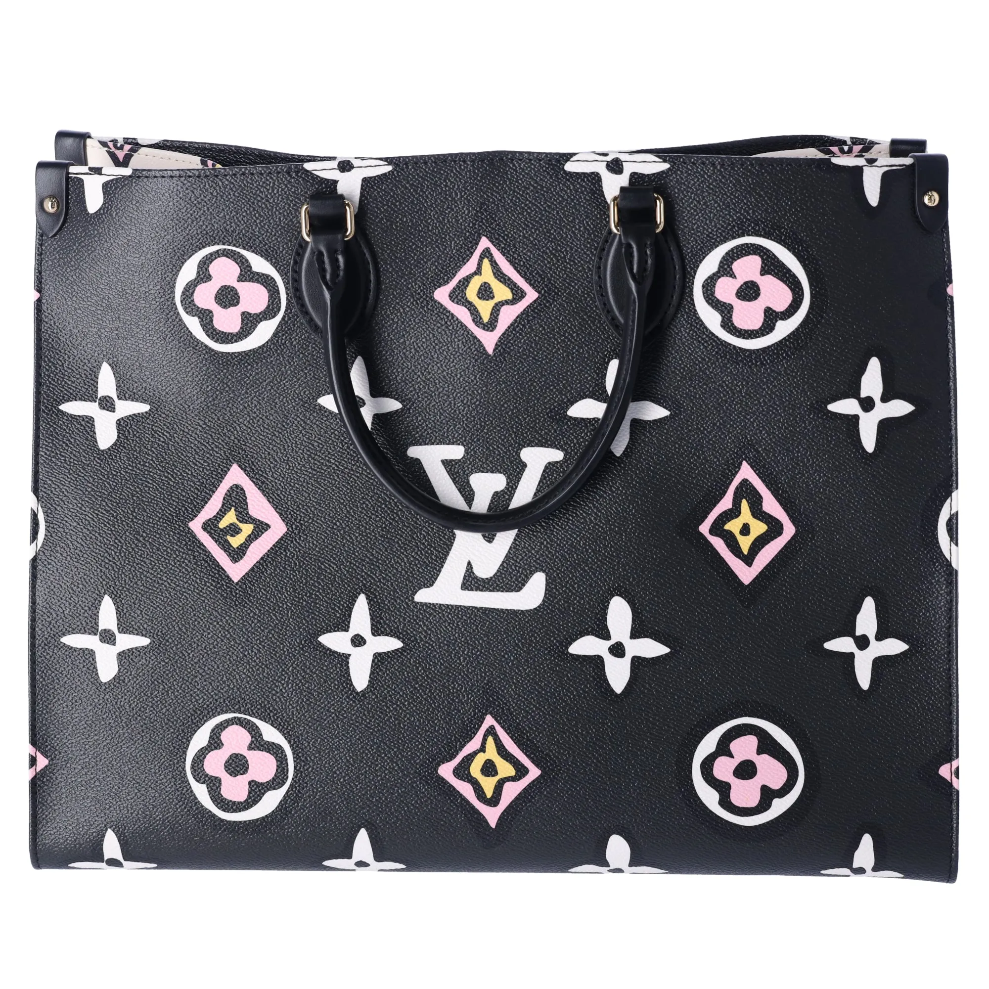 Louis Vuitton Onthego GM Wild at Heart Tote Bag Black Pink Monogram Canvas sold by Gaby's Bags
