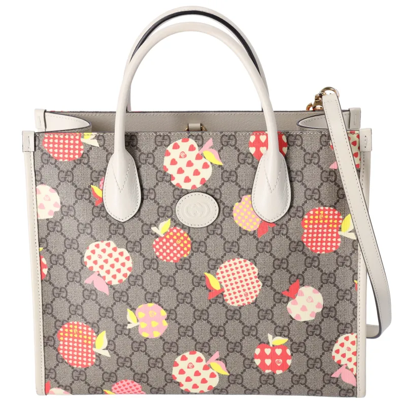 GUCCI GG Supreme Apple Tote Bag 659983 Beige Tan Multi PVC sold by Gaby's Bags