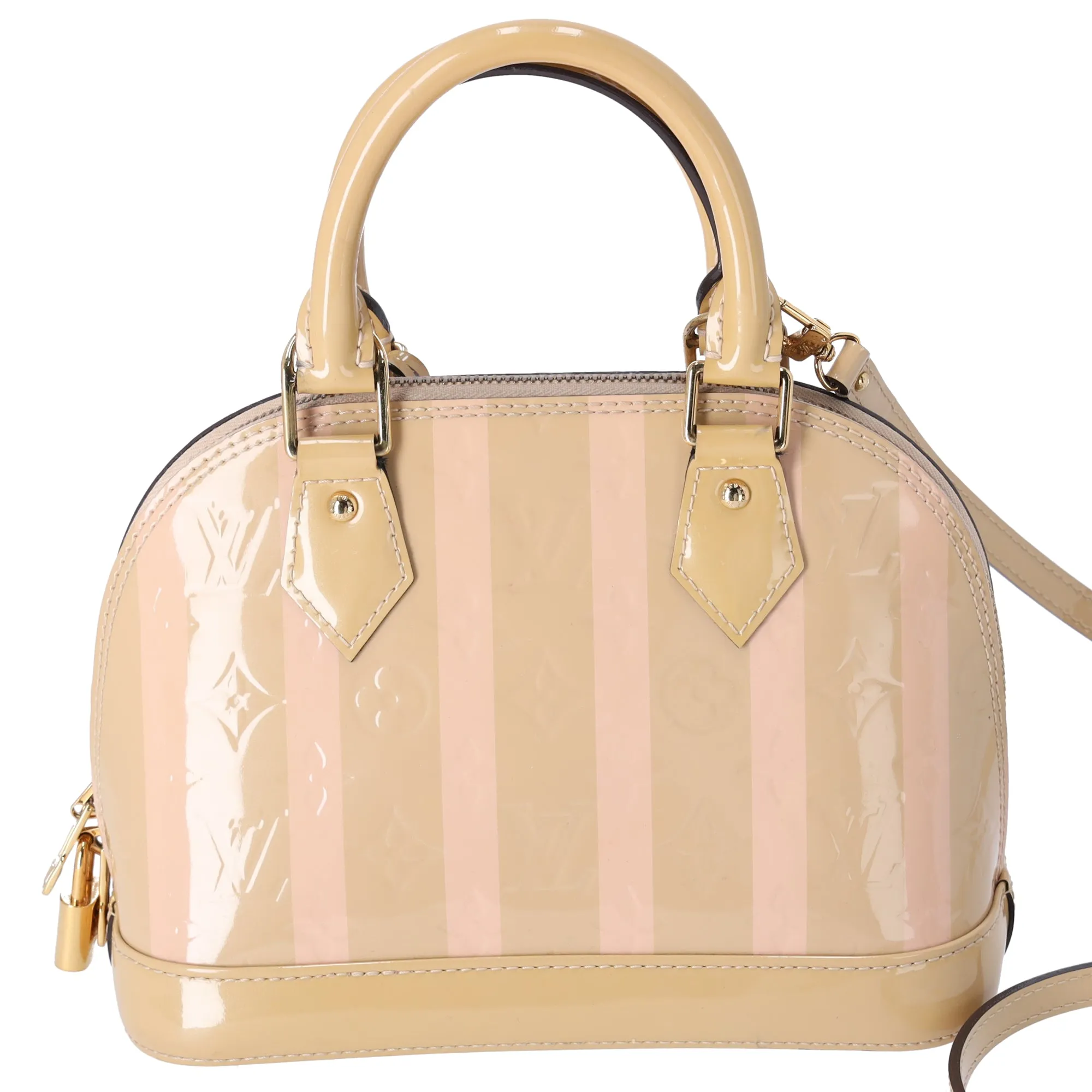 Louis Vuitton Alma BB Monogram Vernis Rayures Handbag Dune Pink Patent Leather sold by Gaby's Bags product image thumbnail 3