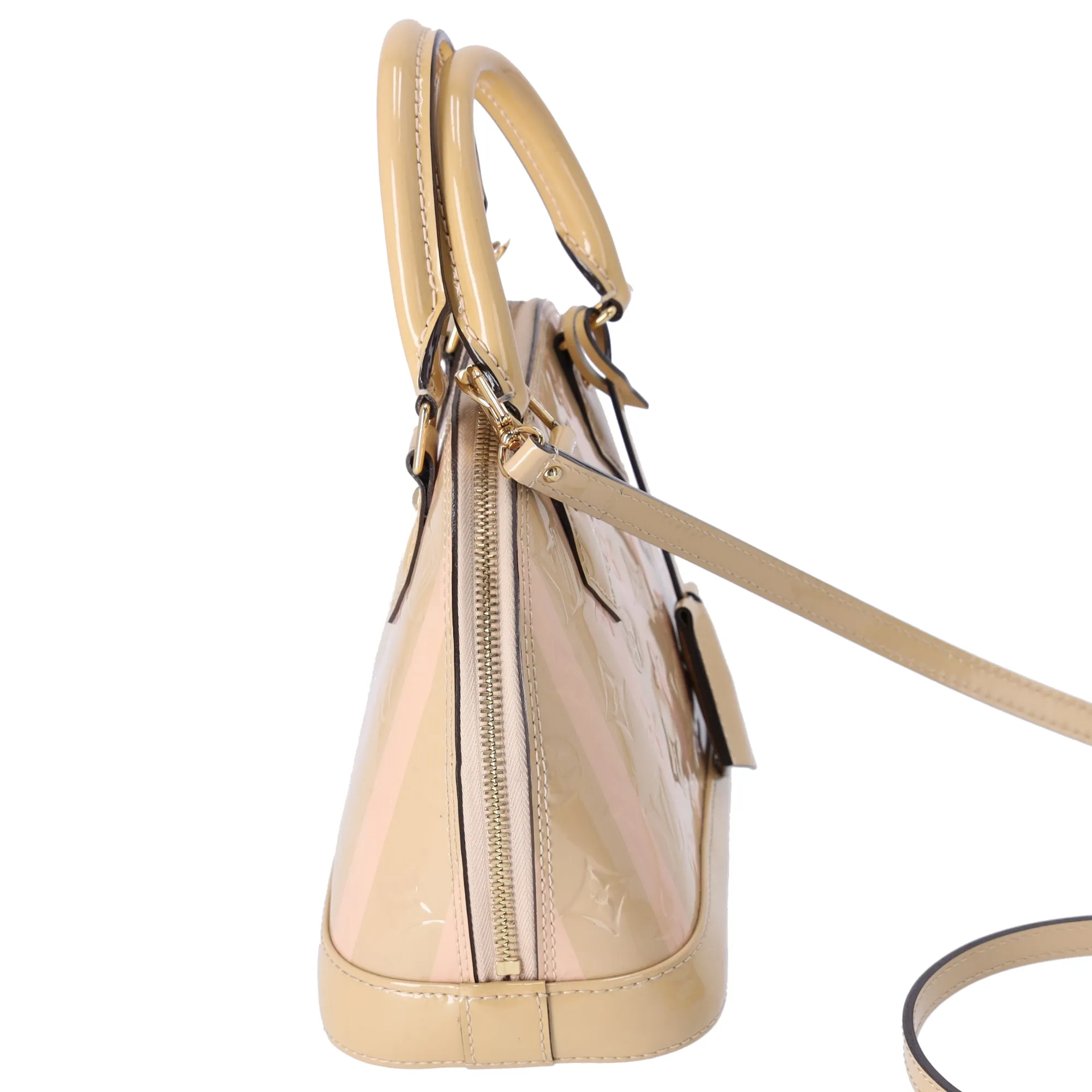 Louis Vuitton Alma BB Monogram Vernis Rayures Handbag Dune Pink Patent Leather sold by Gaby's Bags product image thumbnail 4