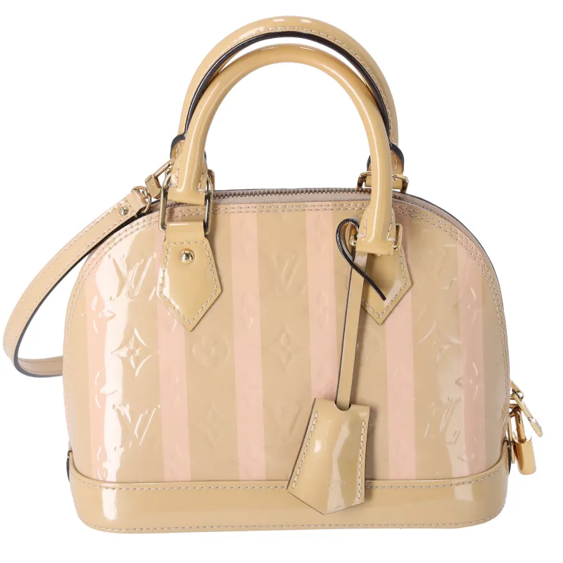 Louis Vuitton Alma BB Monogram Vernis Rayures Handbag Dune Pink Patent Leather sold by Gaby's Bags
