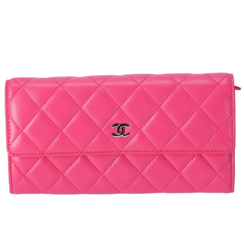 CHANEL Matelasse Long Flap Wallet Fuschia Pink Lambskin sold by Gaby's Bags