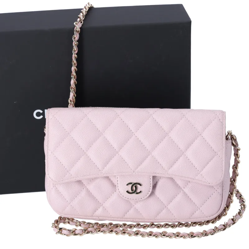 CHANEL Classic Flap Phone Holder on Chain WOC Crossbody Pink Caviar sold by Gaby's Bags