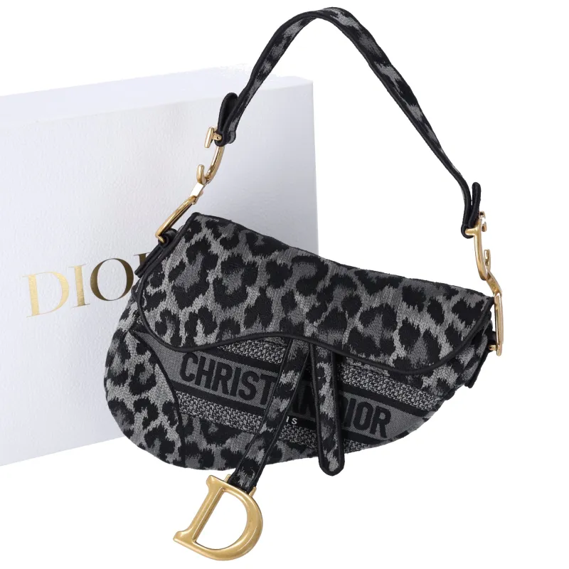 Christian Dior Saddle Bag Handbag Gray Black Leopard Jacquard sold by Gaby's Bags