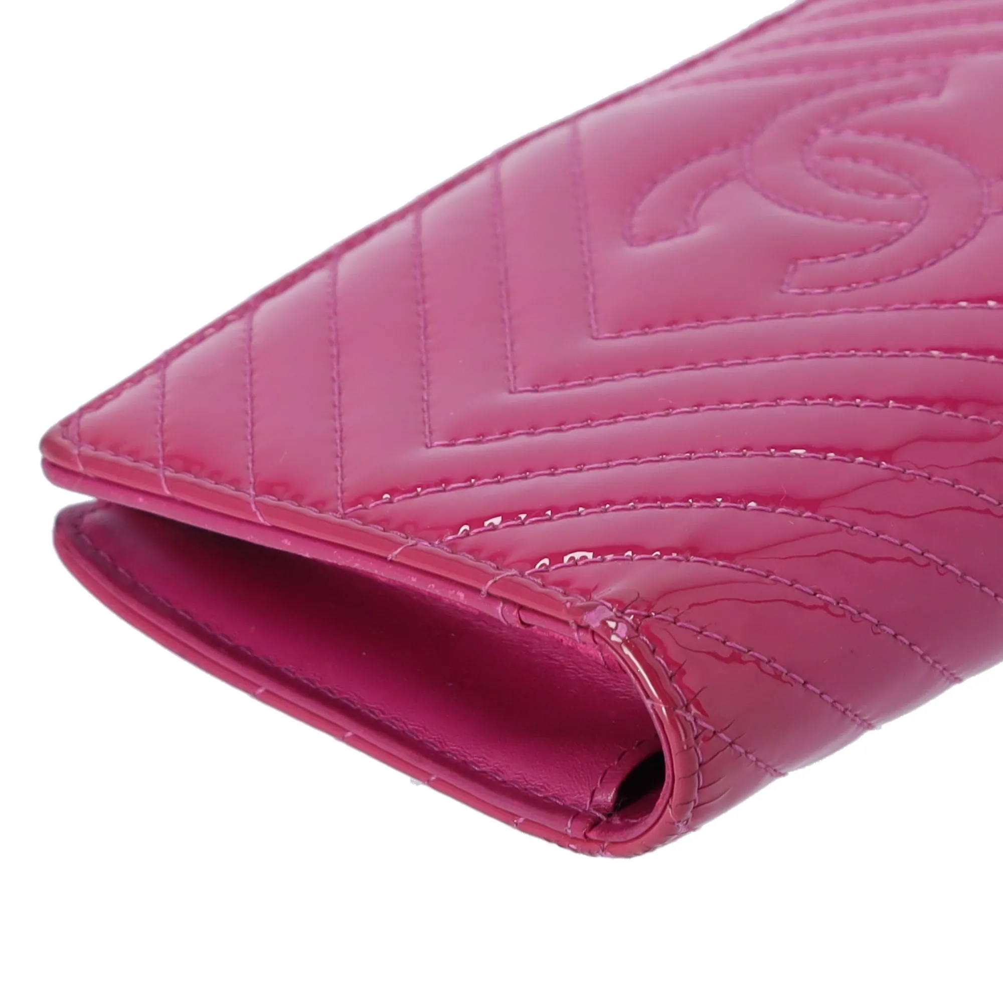 CHANEL V Stitch Chevron Long Bifold Wallet Pink Patent Leather sold by Gaby's Bags product image thumbnail 4