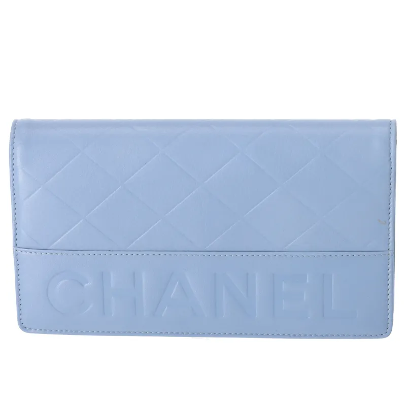 CHANEL Long Bifold Wallet Light Blue Leather Logo sold by Gaby's Bags