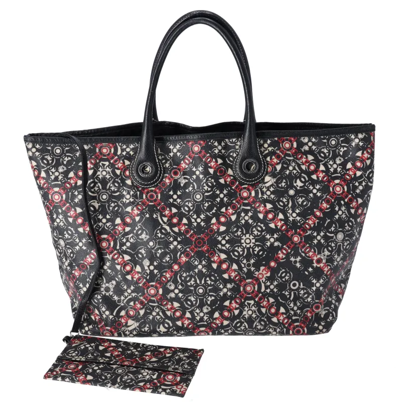 CHANEL Coco Travel Large Tote Bag Black Cream Red PVC Leather sold by Gaby's Bags
