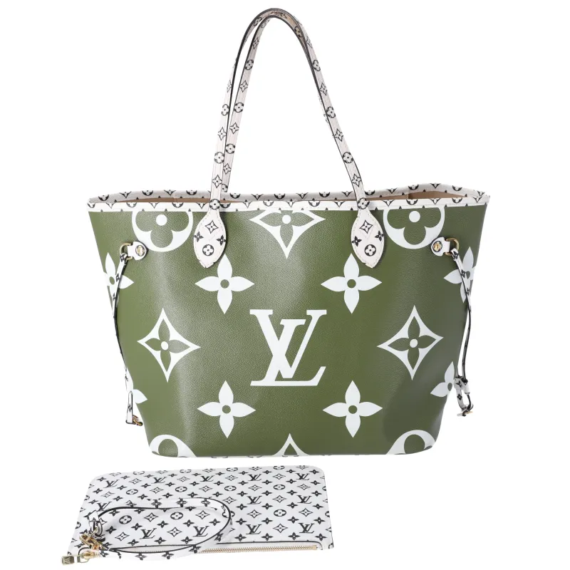 Louis Vuitton Neverfull MM Giant Monogram Tote Bag M44568 Khaki Green Canvas sold by Gaby's Bags