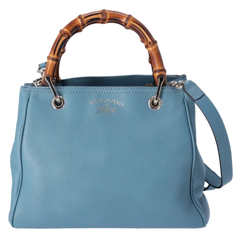 GUCCI Bamboo Shopper Small Tote Bag 336032 Blue Leather sold by Gaby's Bags