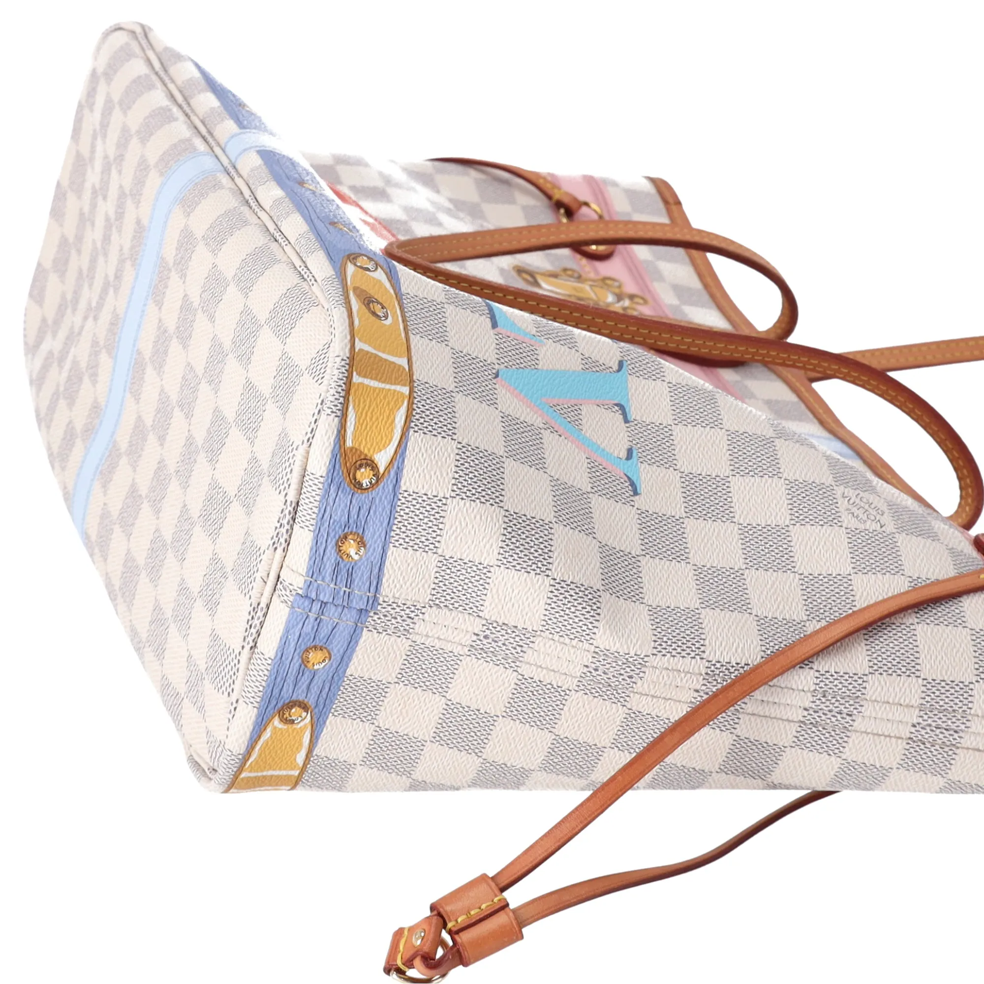 Louis Vuitton Neverfull MM Tote Multicolor Damier Azur N41065 Summer Truck sold by Gaby's Bags product image thumbnail 4