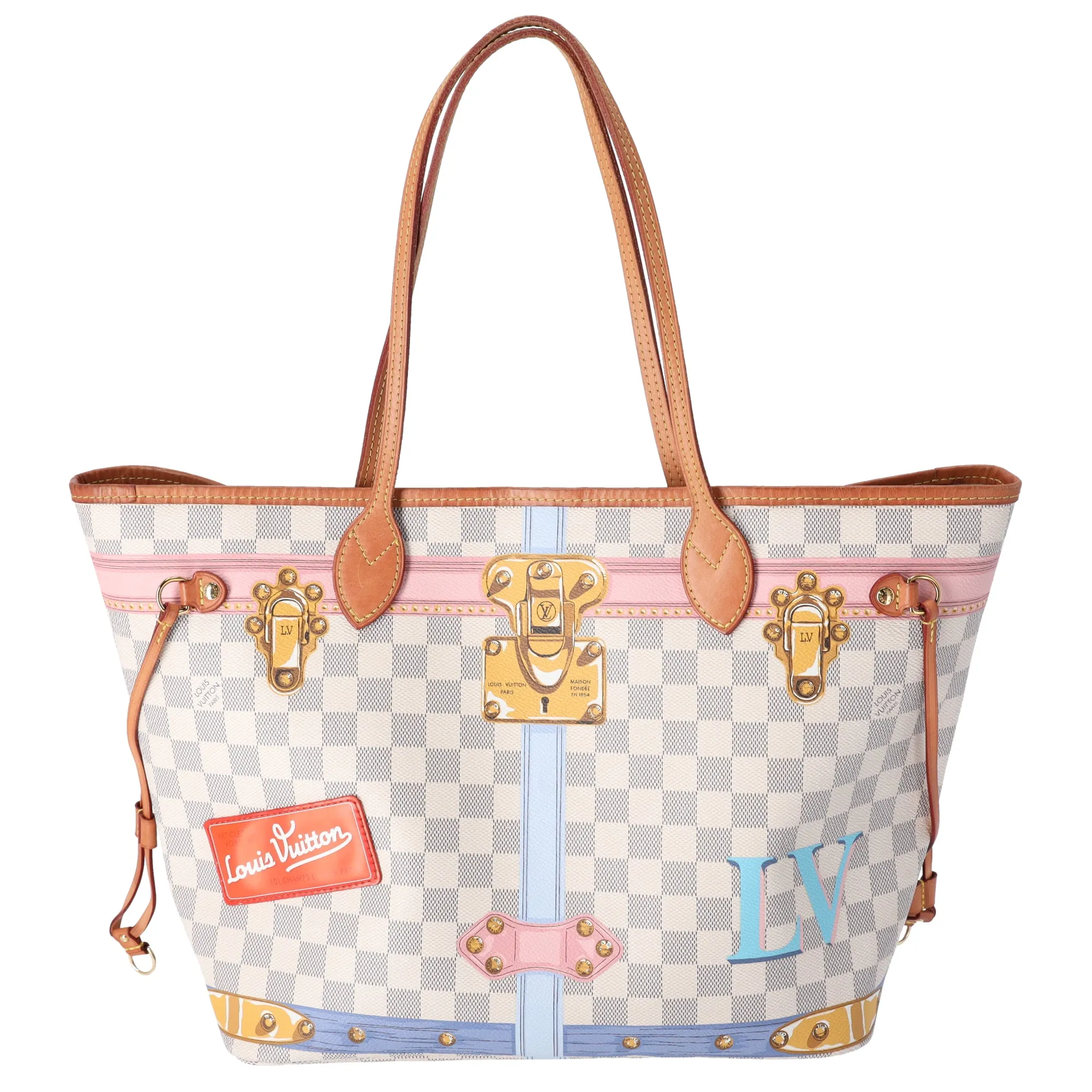 Louis Vuitton Neverfull MM Tote Multicolor Damier Azur N41065 Summer Truck sold by Gaby's Bags product image thumbnail 2