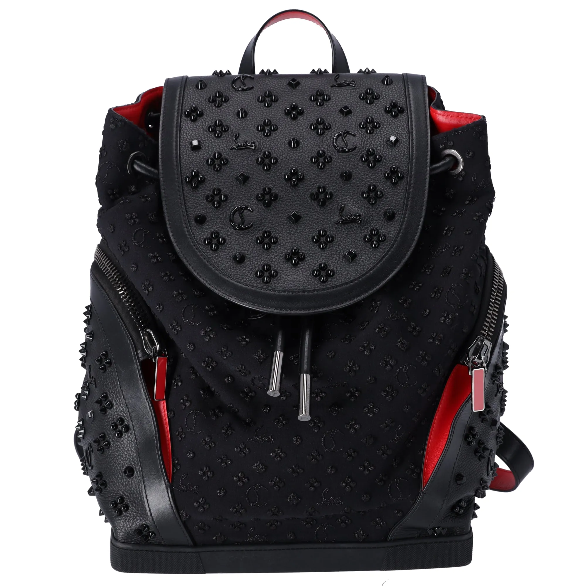 Christian Louboutin Explorafunk Backpack Studded Black Red Canvas Leather sold by Gaby's Bags