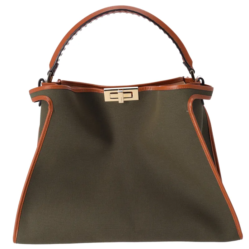 FENDI Peekaboo XL Large Handbag 8BN304 Khaki Brown Canvas sold by Gaby's Bags