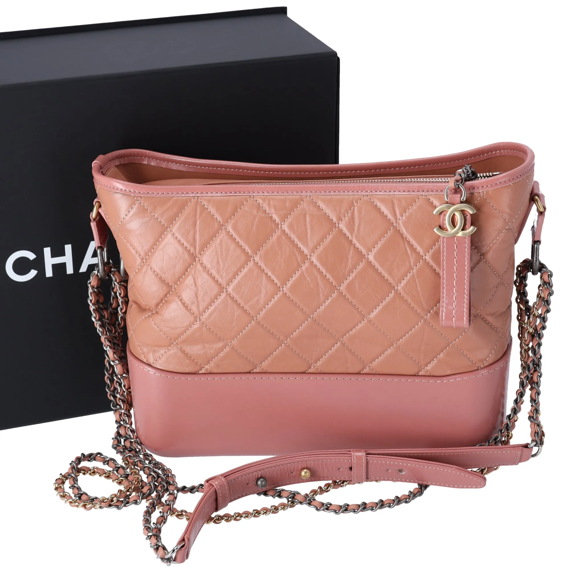 CHANEL Gabrielle Medium Hobo Bag A93824 Salmon Pink Aged Calfskin sold by Gaby's Bags