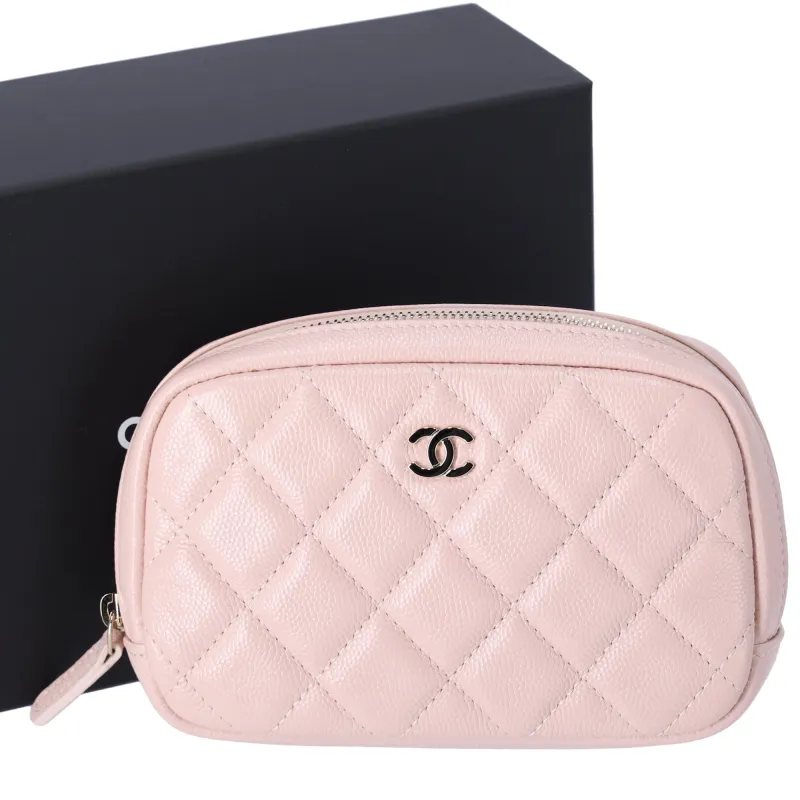 CHANEL Matelasse Pouch A80909 Light Pink Grained Shiny Calfskin sold by Gaby's Bags