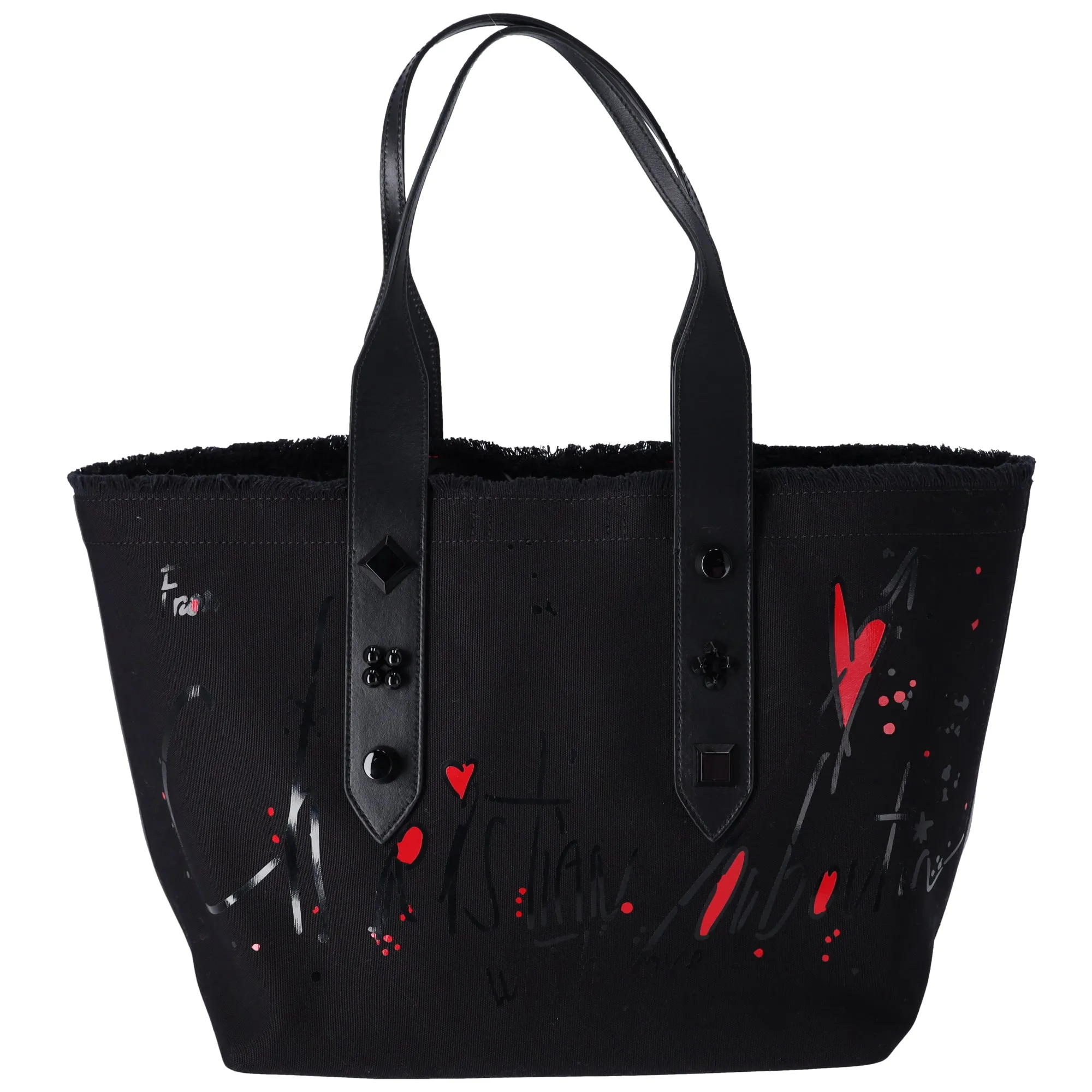 Christian Louboutin Frangibus Tote Bag Black Red Canvas Leather sold by Gaby's Bags