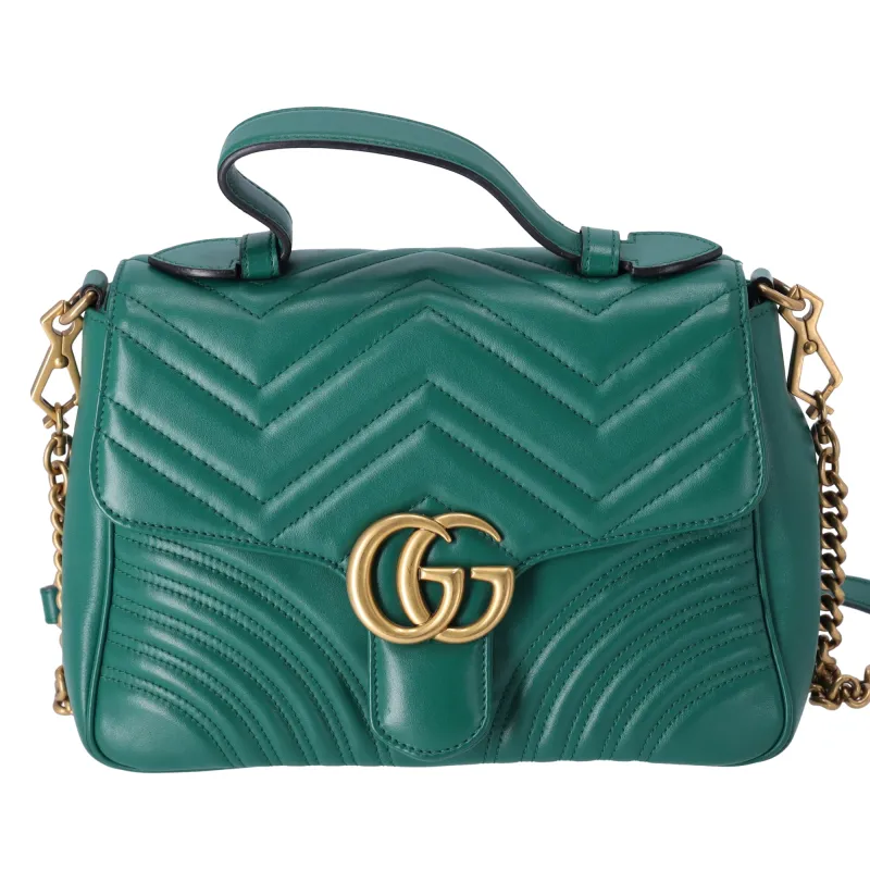 GUCCI GG Marmont Small Top Handle Bag Handbag 498110 Green Leather sold by Gaby's Bags