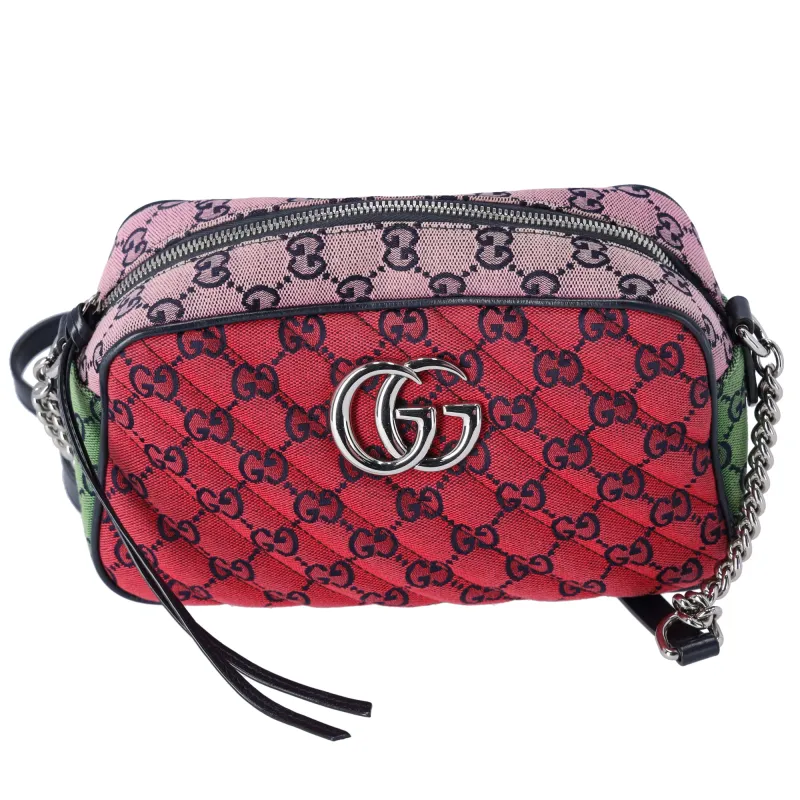 GUCCI GG Marmont Shoulder Bag 447632 Red Pink Green Multi Jacquard Leather sold by Gaby's Bags
